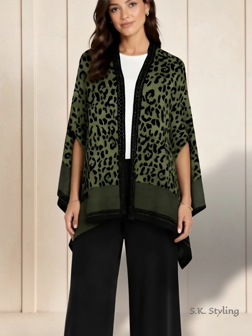 Ming Wang Cozy Knit Oversized Open Front Shawl Cape Sweater Wrap Cardigan